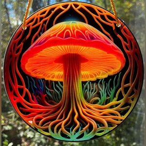Orange Mushroom Roots Acrylic Suncatcher Home Decor Halloween Decoration New 6”